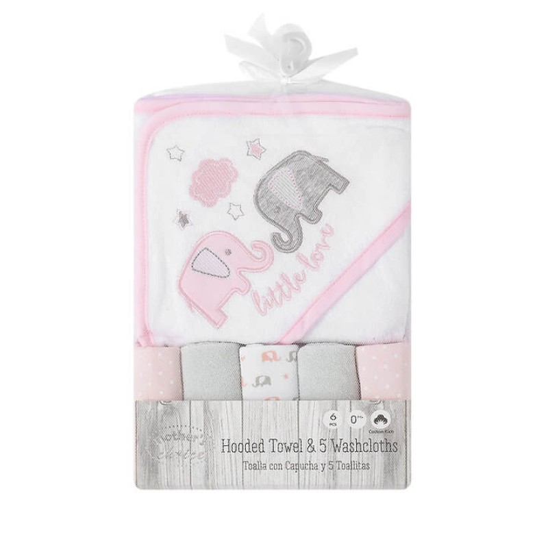 Set cadou bebelusi cu 5 mini prosopele si prosop de baie cu gluga little love - Mother's Choice [3]