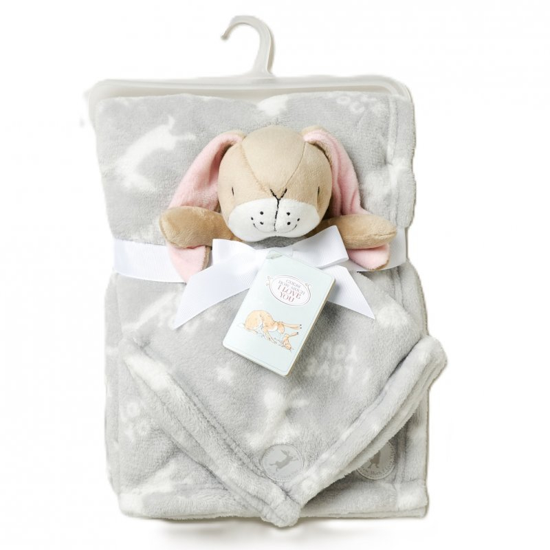 Set cadou bebelusi cu jucarie de plus iepuras si paturica gri unisex [2]