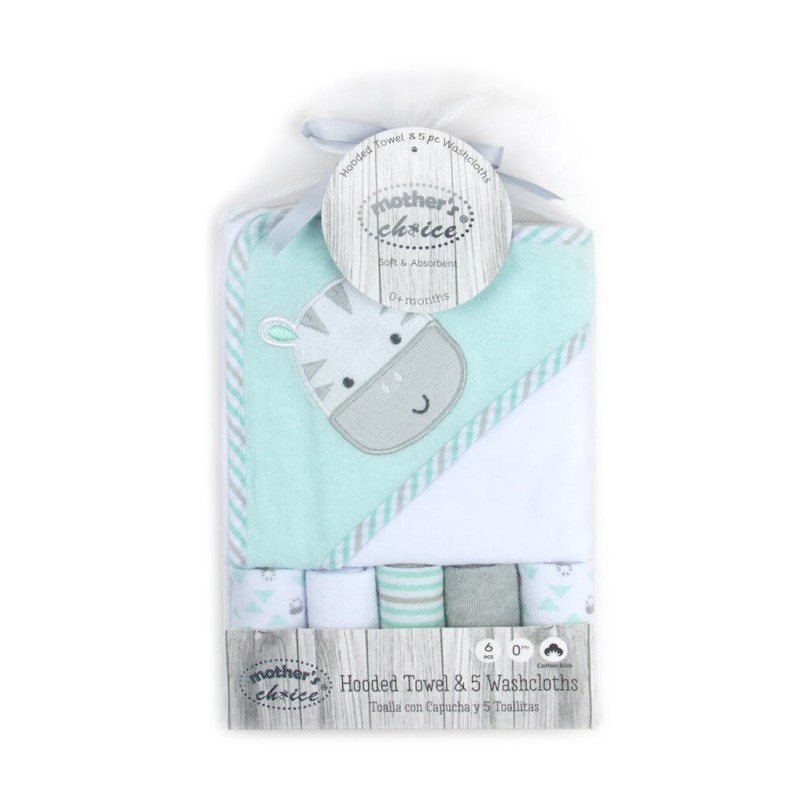Set cadou pentru bebelusi prosop cu gluga si 5 mini prosopele zebra - Mother's Choice [2]