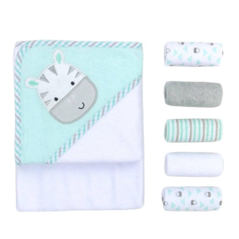 Set cadou pentru bebelusi prosop cu gluga si 5 mini prosopele zebra - Mother's Choice [1]