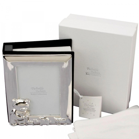 Cadouri botez - Album foto argintat cu ursulet - Twinkle Twinkle
