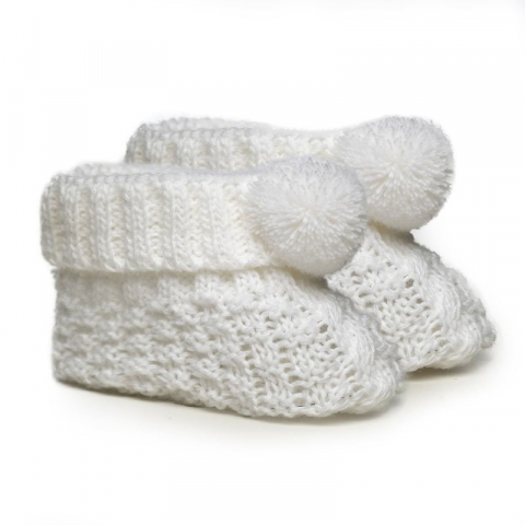 Botosei bebelusi - Botosei bebelusi tricotati albi cu pom pom Soft Touch 