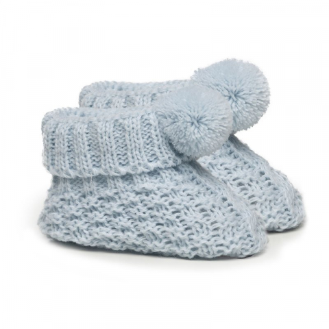 Botosei bebelusi - Botosei bebelusi tricotati bleu cu pom pom Soft Touch 