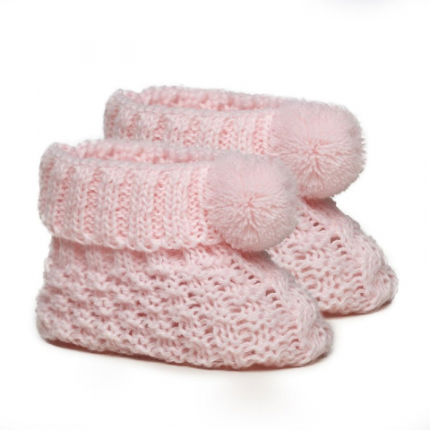 Botosei bebelusi - Botosei bebelusi tricotati roz cu pom pom Soft Touch 