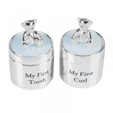 Cadouri prima aniversare - Cutiute argintate cu ursulet baby boy - Bambino by Juliana