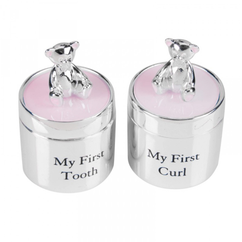 Cadouri prima aniversare - Cutiute argintate cu ursulet baby girl - Bambino by Juliana