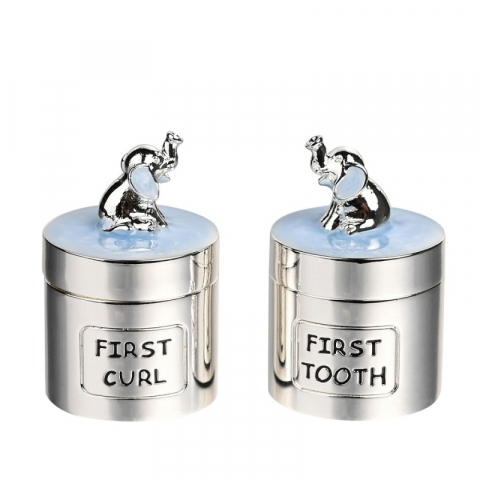 Cadouri prima aniversare - Cutiute argintate pentru suvita si dintisor model elefantel baby boy 