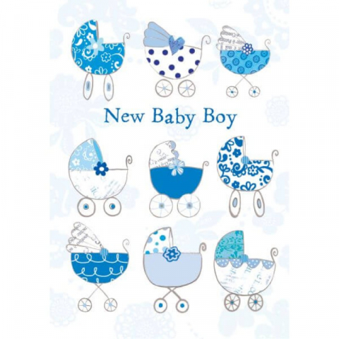 Felicitari si pungi cadou - Felicitare bebelusi model carucior New Baby Boy
