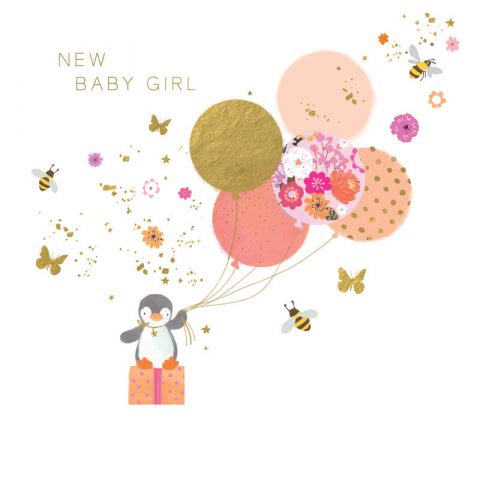 Felicitari si pungi cadou - Felicitare bebelusi model pinguin New Baby Girl