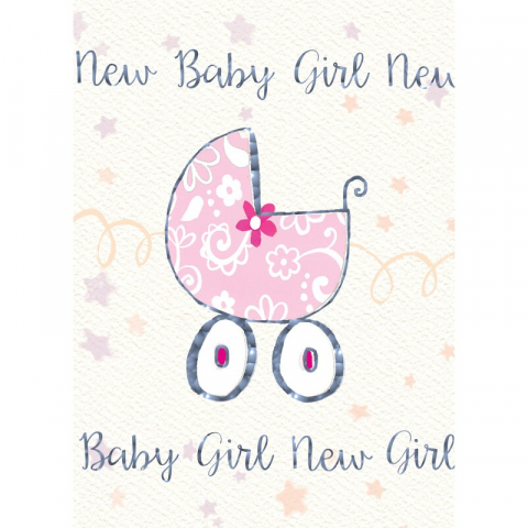 Felicitari si pungi cadou - Felicitare cu floare si carucior pentru bebelusi New Baby Girl