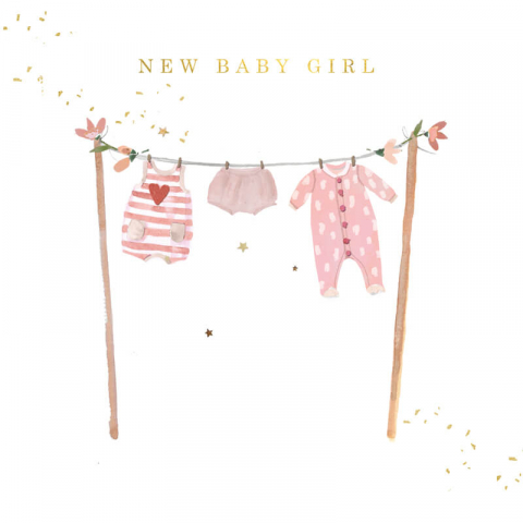 Felicitari si pungi cadou - Felicitare nou nascuti model costumase New Baby Girl 
