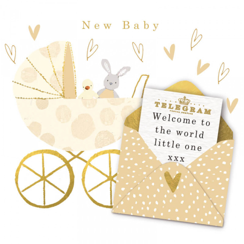 Felicitari si pungi cadou - Felicitare nou nascuti New Baby model telegrama