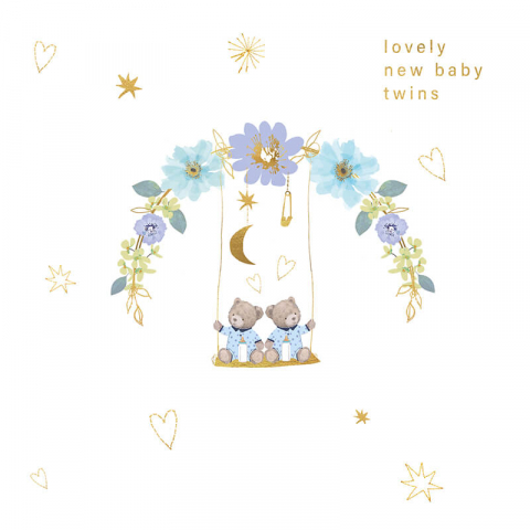 Felicitari si pungi cadou - Felicitare pentru nastere Lovely New Baby Twins bleu
