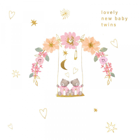 Felicitari si pungi cadou - Felicitare pentru nastere Lovely New Baby Twins roz