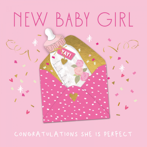 Felicitari si pungi cadou - Felicitare pentru nastere model plic - New Baby Girl 