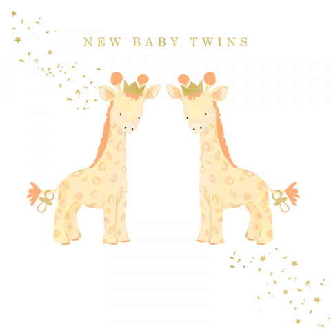 Felicitari si pungi cadou - Felicitare pentru nastere New Baby Twins model girafa