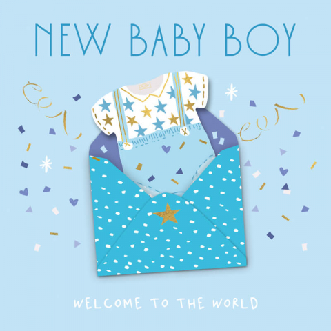 Felicitari si pungi cadou - Felicitare pentru nou nascuti New Baby Boy model costumas