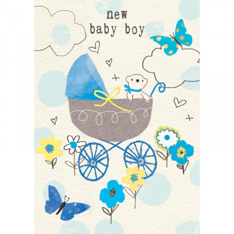 Felicitari si pungi cadou - Felicitare ursulet si carucior New Baby Boy 