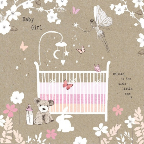 Felicitari si pungi cadou - Felicitare vintage model patut Baby Girl
