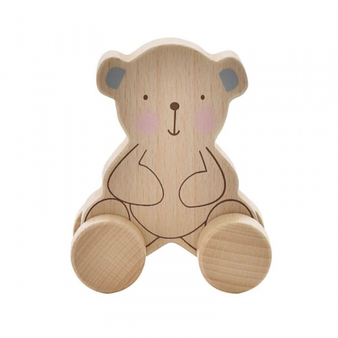 Jucarii - Jucarie din lemn de impins pentru bebelusi model ursulet - Bambino by Juliana