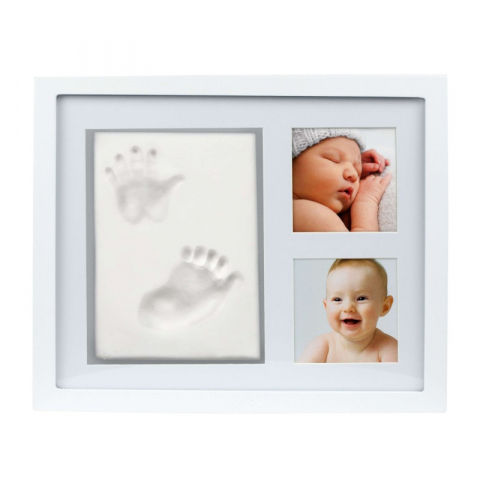 Kit amprenta mulaj bebe cu rama foto alba pentru 2 fotografii Pearhead
