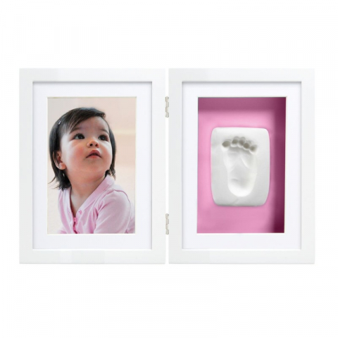 Kit rama foto dubla cu amprenta mulaj manuta sau piciorus - Pearhead - alba [6]