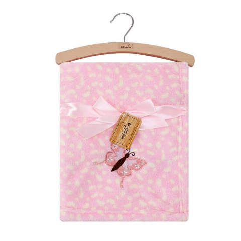 Camera bebelusului - Paturica din fleece pentru fetite cu fluturasi roz - Mother's Choice