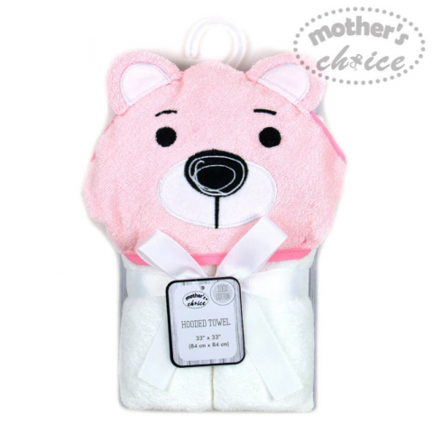Prosoape Bebelusi - Prosop din bumbac cu gluga pentru bebelusi model ursulet roz - Mother's Choice