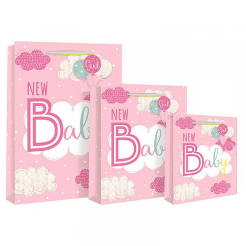 Felicitari si pungi cadou - Punga cadou medie New Baby roz Shudehill