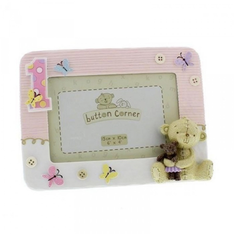 Cadouri prima aniversare - Rama foto pink My First Birthday - Button Corner