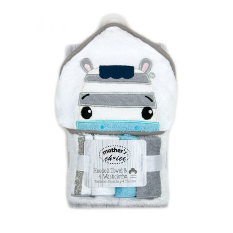 Set bebelusi cu 4 prosopele mici si prosop din bumbac cu gluga model zebra - Mother's Choice [1]