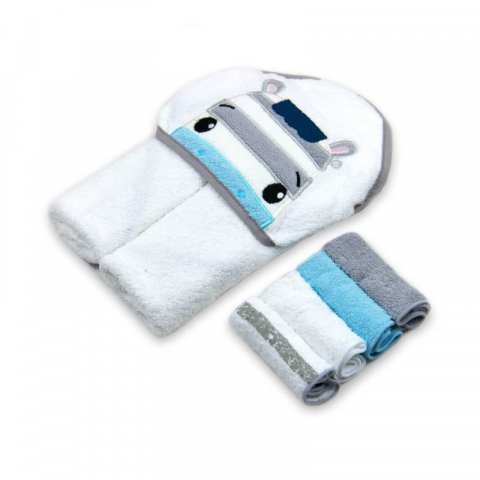 Prosoape Bebelusi - Set bebelusi cu 4 prosopele mici si prosop din bumbac cu gluga model zebra - Mother's Choice