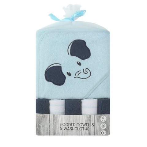Set cadou bebelusi cu 5 mini prosopele si prosop cu gluga - elefant [2]