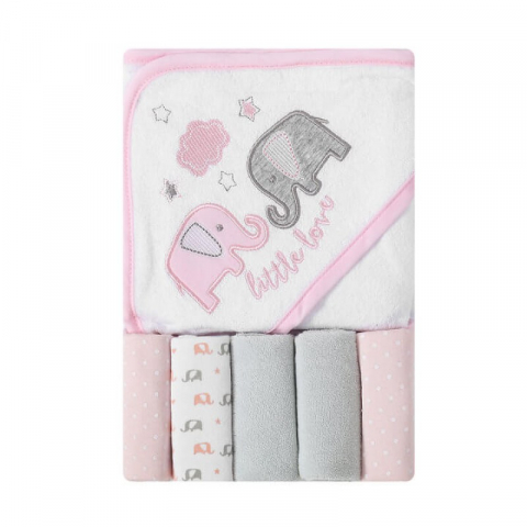 Prosoape Bebelusi - Set cadou bebelusi cu 5 mini prosopele si prosop de baie cu gluga little love - Mother's Choice