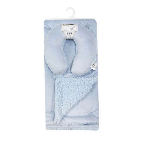 Paturici Bebelusi - Set cadou bebelusi cu pernuta calatorie si paturica pufoasa bleu - Mother's Choice