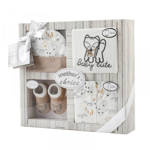 Seturi cadou bebelusi - Set cadou nou nascuti 4 piese din bumbac model baby cute - Mother's Choice