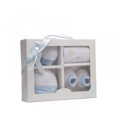 Set cadou nou nascuti alb si bleu 4 piese bumbac Inter Baby [7]
