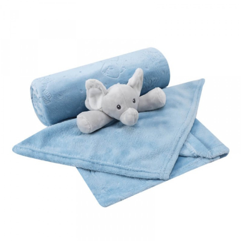 Set cadou pentru bebelusi cu paturica si jucarie atasament elefantel bleu - Infancie [1]