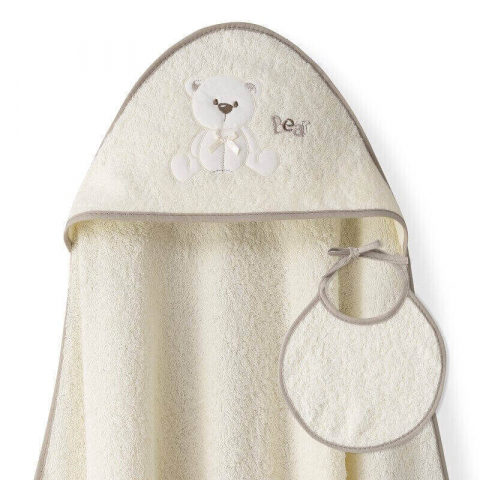 Prosoape Bebelusi - Set cadou pentru bebelusi cu prosop de baie si bavetica crem Inter Baby - model ursulet