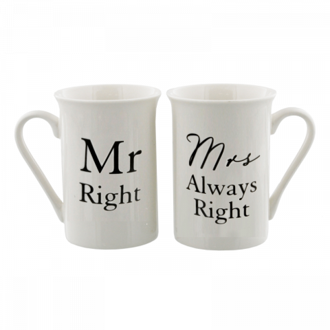 Cadouri pentru nasi - Set cani cadou cuplu Mr Right si Mrs Always Right - Amore