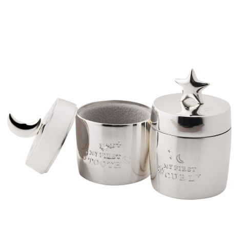 Cadouri prima aniversare - Set cutiute argintate luna si stea suvita si dintisor Bambino by Juliana