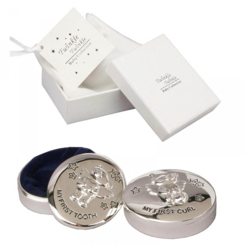Cadouri prima aniversare - Set cutiute argintate pentru prima suvita si primul dintisor - Twinkle Twinkle