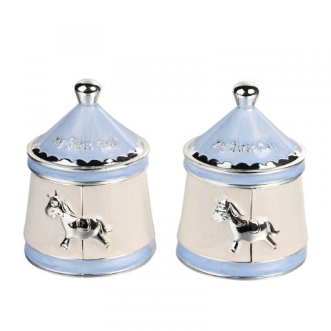 Cadouri prima aniversare - Set cutiute argintate suvita si dintisor model carusel - Bambino by Juliana 