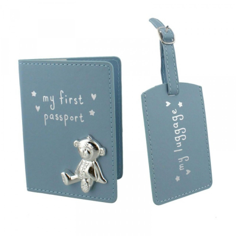 Cadouri bebelusi - Set pentru prima calatorie a bebelusului My First Passport blue - Button Corner