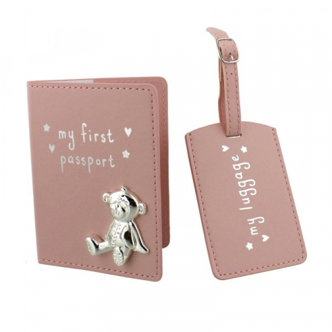Cadouri bebelusi - Set pentru prima calatorie a bebelusului My First Passport pink - Button Corner