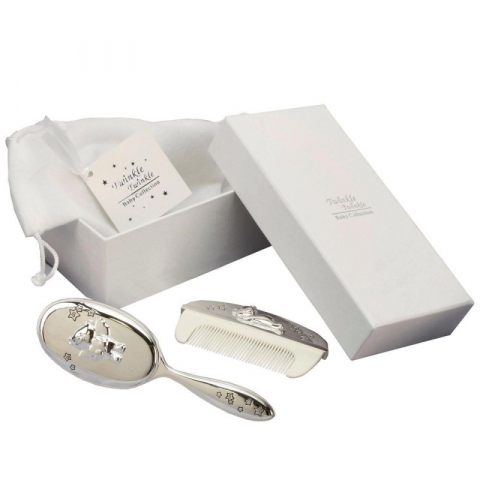 Cadouri prima aniversare - Set perie si pieptan argintate - Twinkle Twinkle