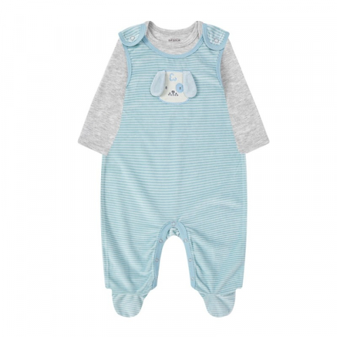 Hainute bebelusi - Set salopeta si body bebe model catelus - marimea 6-9 luni