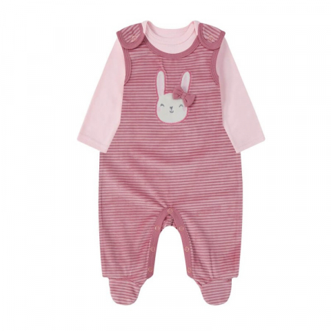 Hainute bebelusi - Set salopeta si body bebe model iepuras - marimea 6-9 luni