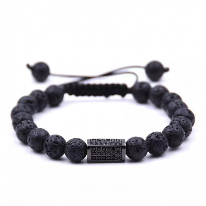 Bratara Black Diamond AVAMSI din roca vulcanica, pietre semipretioase, unisex, reglabila, BB130-1 [1]