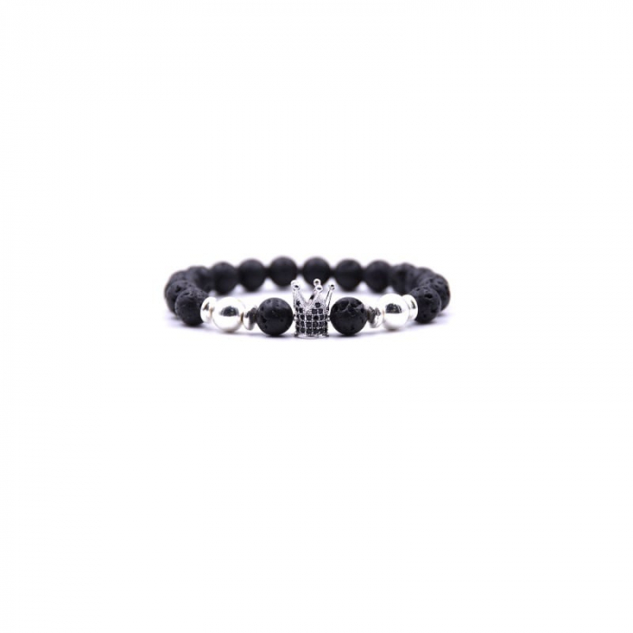 Bratara King Black Silver AVAMSI din roca vulcanica, pietre semipretioase, unisex, reglabila BB107 [1]